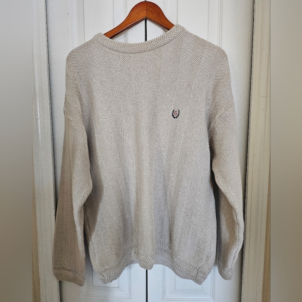 Chaps Ralph Lauren Men's Beige Crewneck Knit Cotton Preppy Casual Sweater Sz M. - Picture 5 of 16